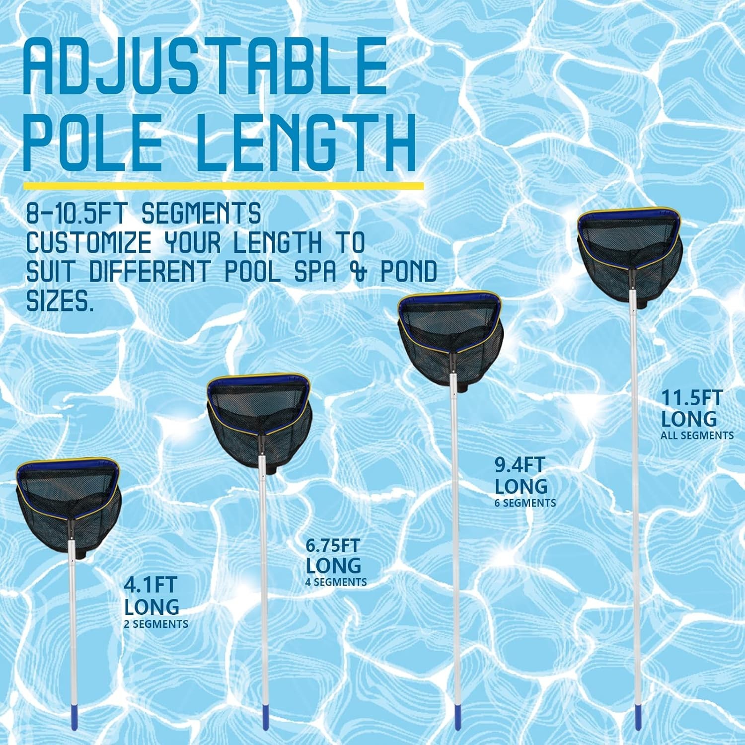 Heavy-Duty Skimmer Net with 10ft Telescopic Pole for Above/In-Ground Pools