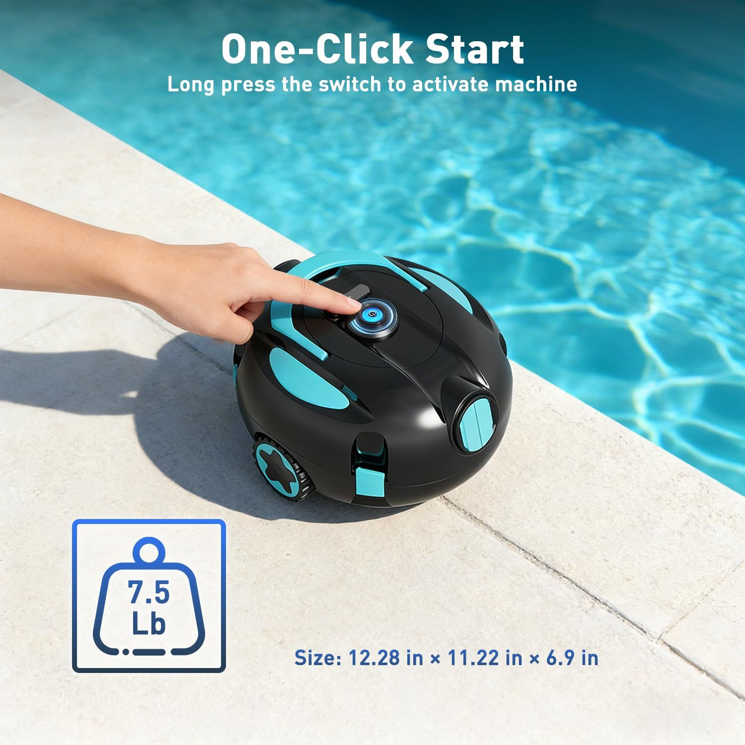 Cordless Pool Cleaner Robot, Robotic with Double Suction Blue