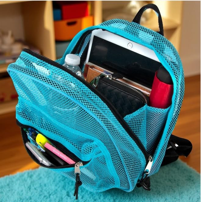 Mini 11 Inch Transparent Mesh Backpack for Women, Girls for School, Beach Aqua