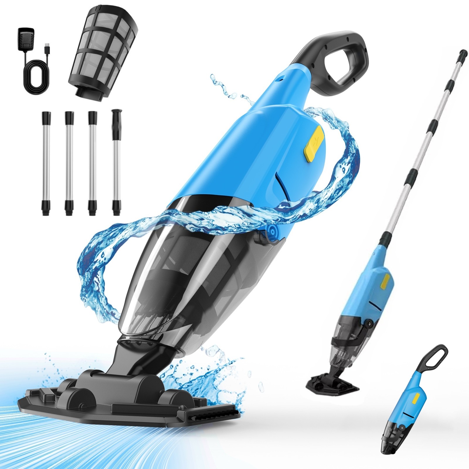 Cordless Powered Handheld Pool Vacuum, Rechargeable Pool Cleaner 90 Mins Runtime