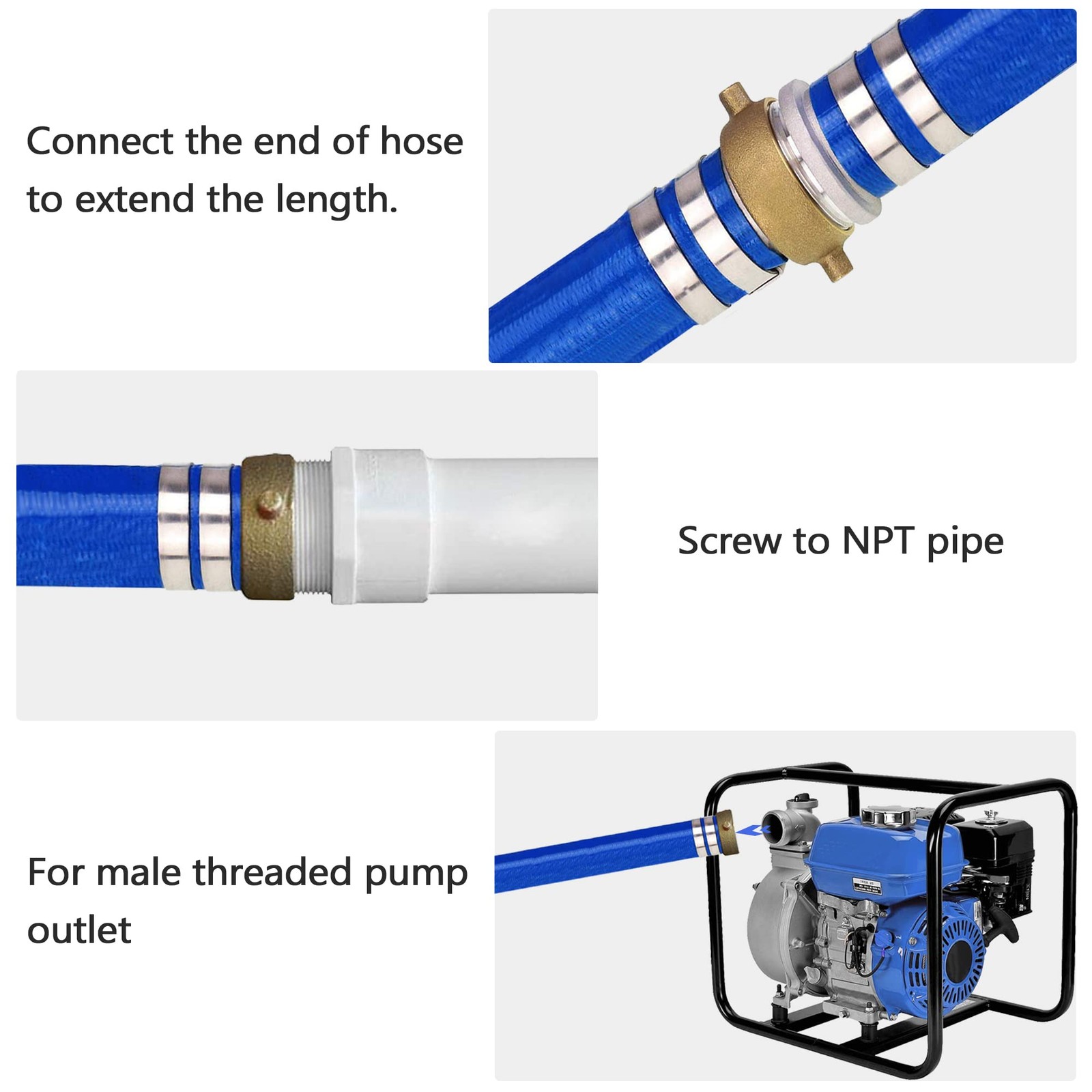 D-WEIXIN 1.5&Prime; x 50ft PVC Lay Flat Discharge Hose Blue Reinforced Heavy Duty