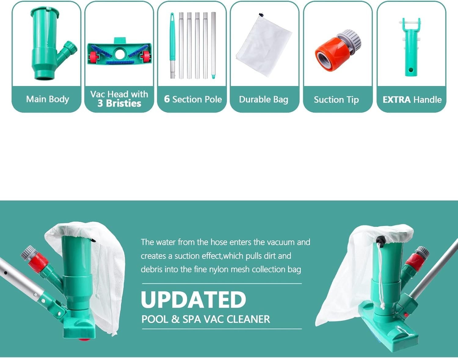 Deluxe Pool Vacuum Cleaner with Telescopic Pole – Easy Garden Hose Connection
