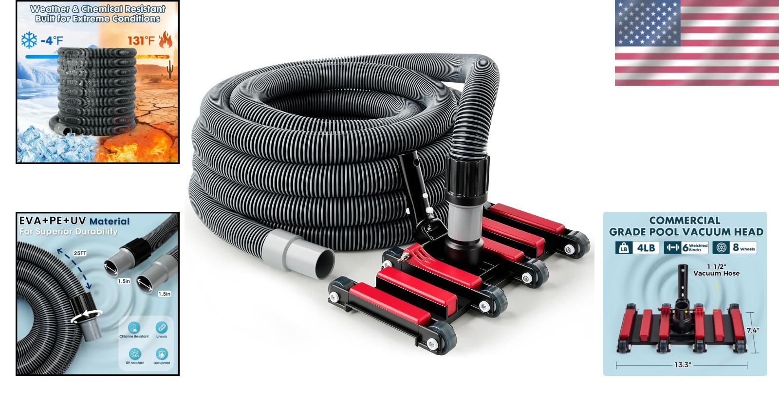 25ft Heavy-Duty Pool Vacuum Hose with Weighted Head for Effortless Cleaning