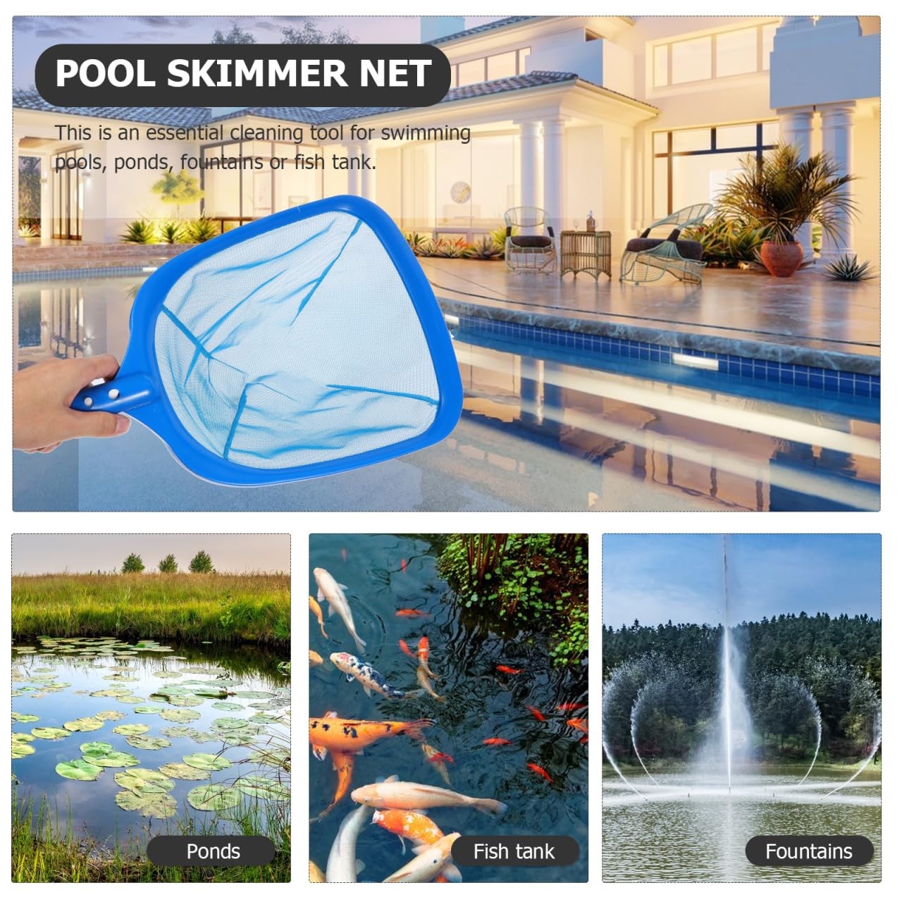 Pool Skimmer Net – Heavy Duty Deep Bag Leaf Rake with Fine Mesh, Professional…