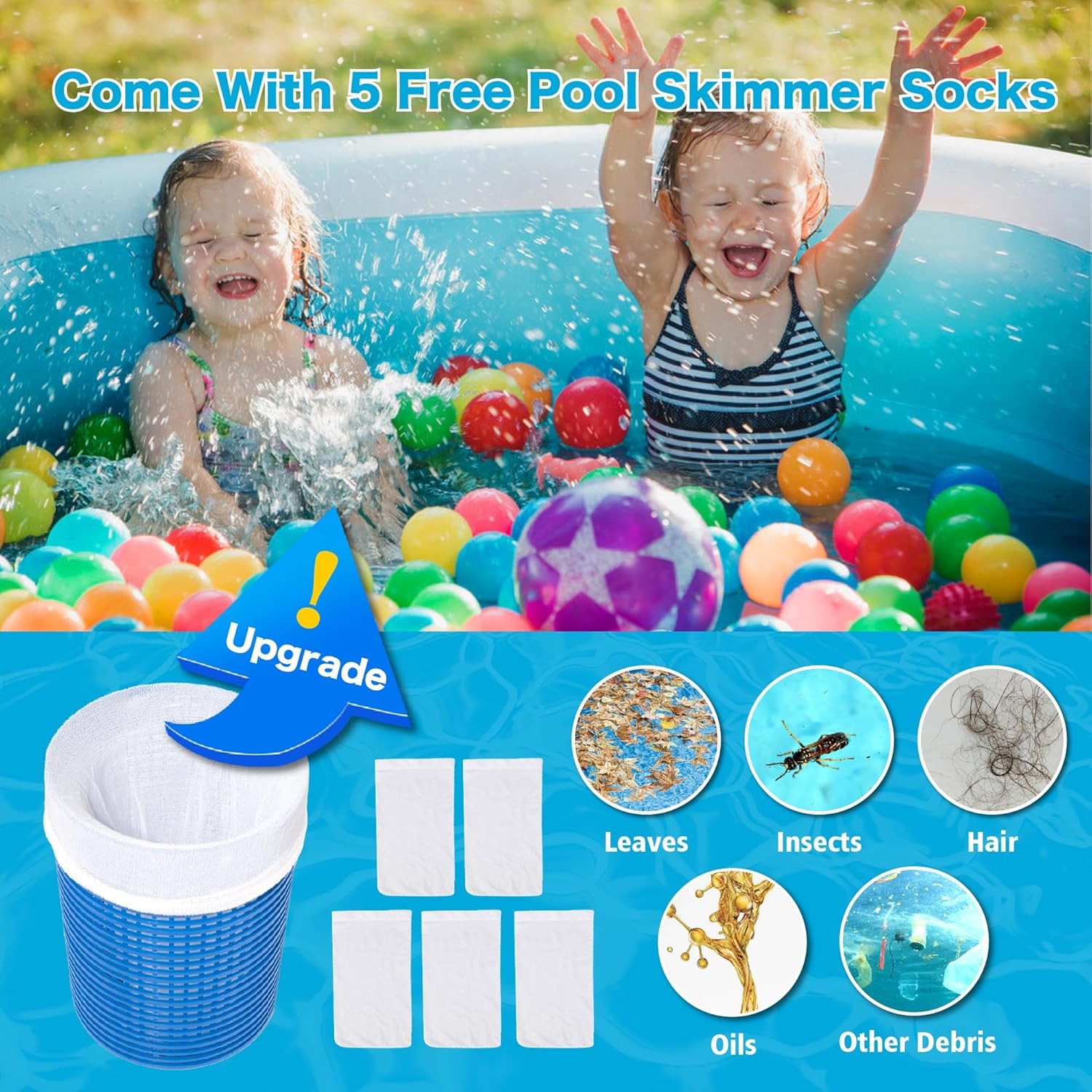 Above Ground Pool Skimmer with 5 Socks Wall Mount Surface Hose & Basket