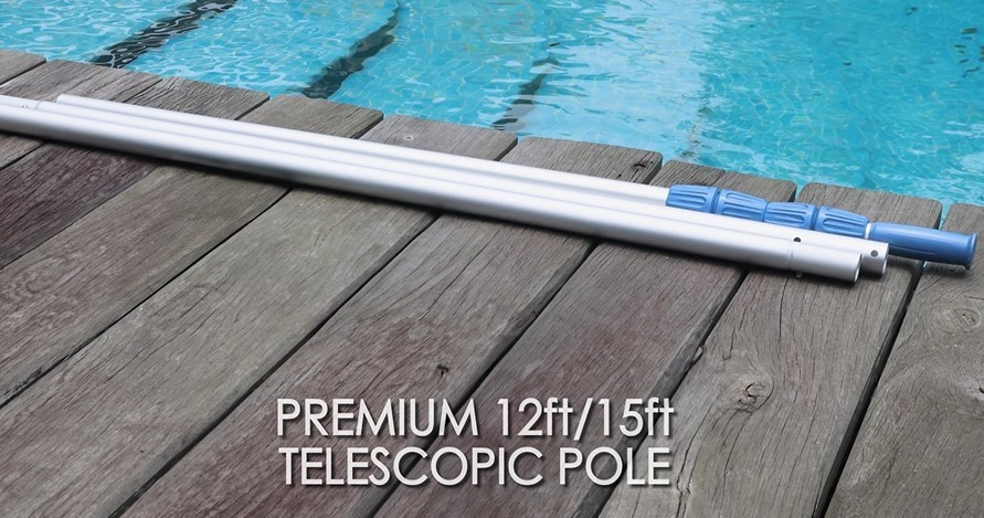 15ft Heavy Duty Telescopic Pool Pole – Adjustable Aluminum, Fits Vacuum & Net, A