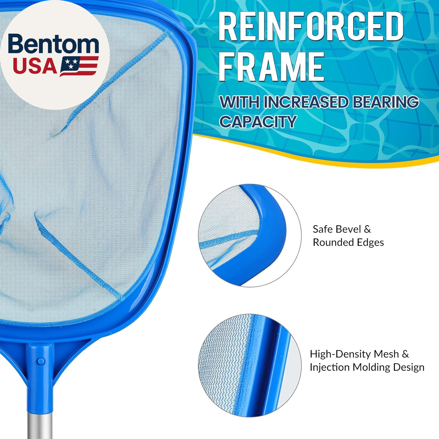 Pool Skimmer Net, Deep Pool Leaf Net with Reinforced Frame, Large Capacity Rake
