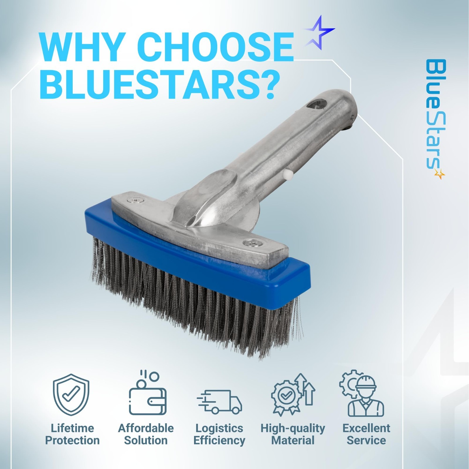 Heavy Duty 5&Prime; Swimming Pool Brush – Stainless Steel Bristles, Aluminum Handle, S