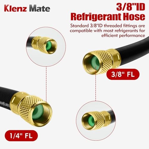 2026 Upgraded 3/8&Prime; HVAC Vacuum Hose,72“ Refrigerant Charging Hose, Black 6Ft