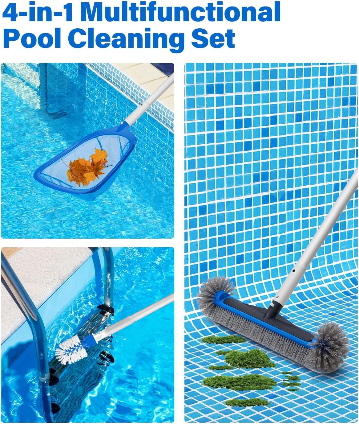 4-in-1 Deluxe Pool Cleaning kit Pool Cleaning Tools W/ 10Ft Adjustable Pole