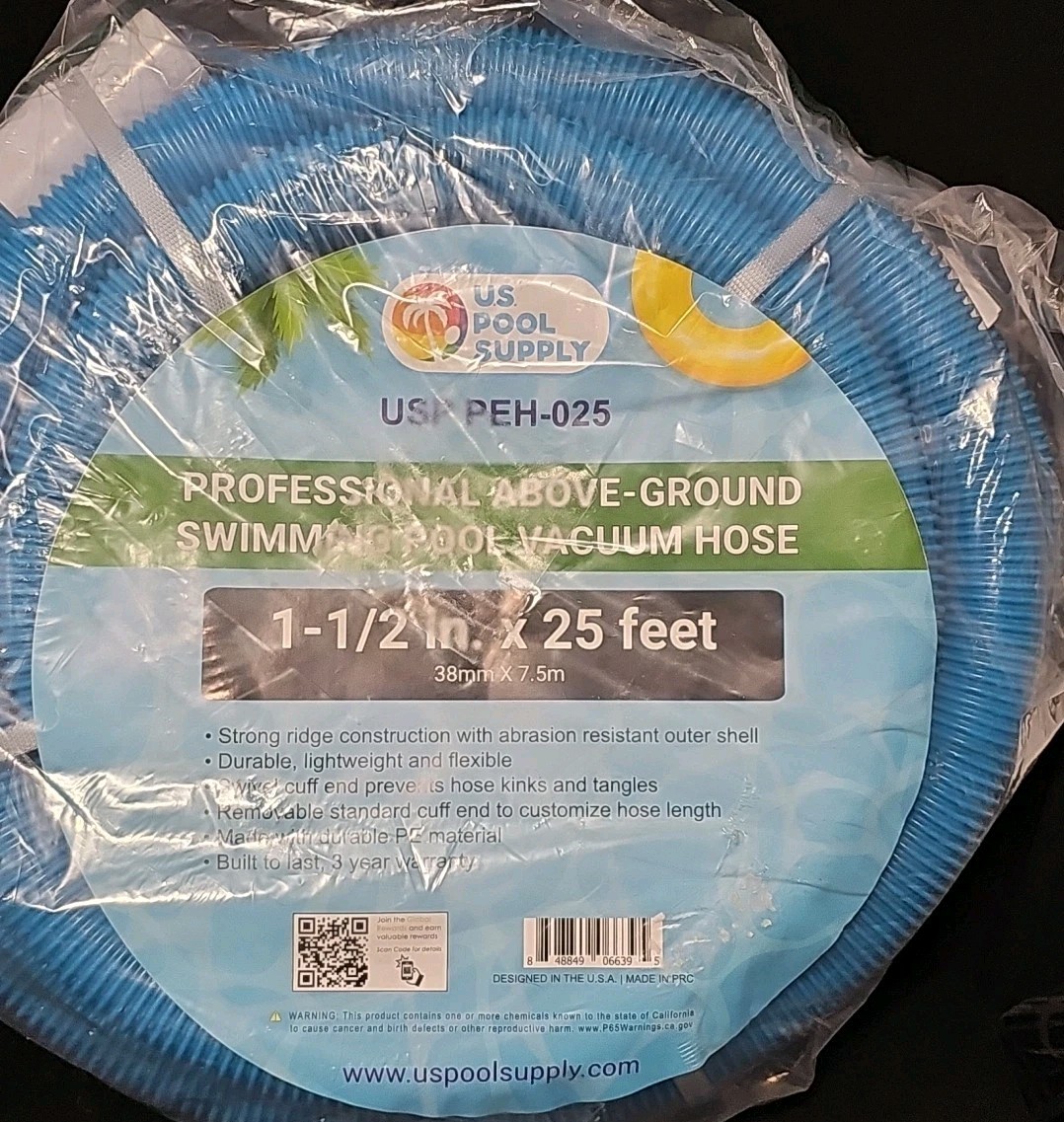1-1/2&Prime; x 25 Ft Above Ground Swimming Pool Vacuum Hose, Swivel Cuff, Cut to Fit