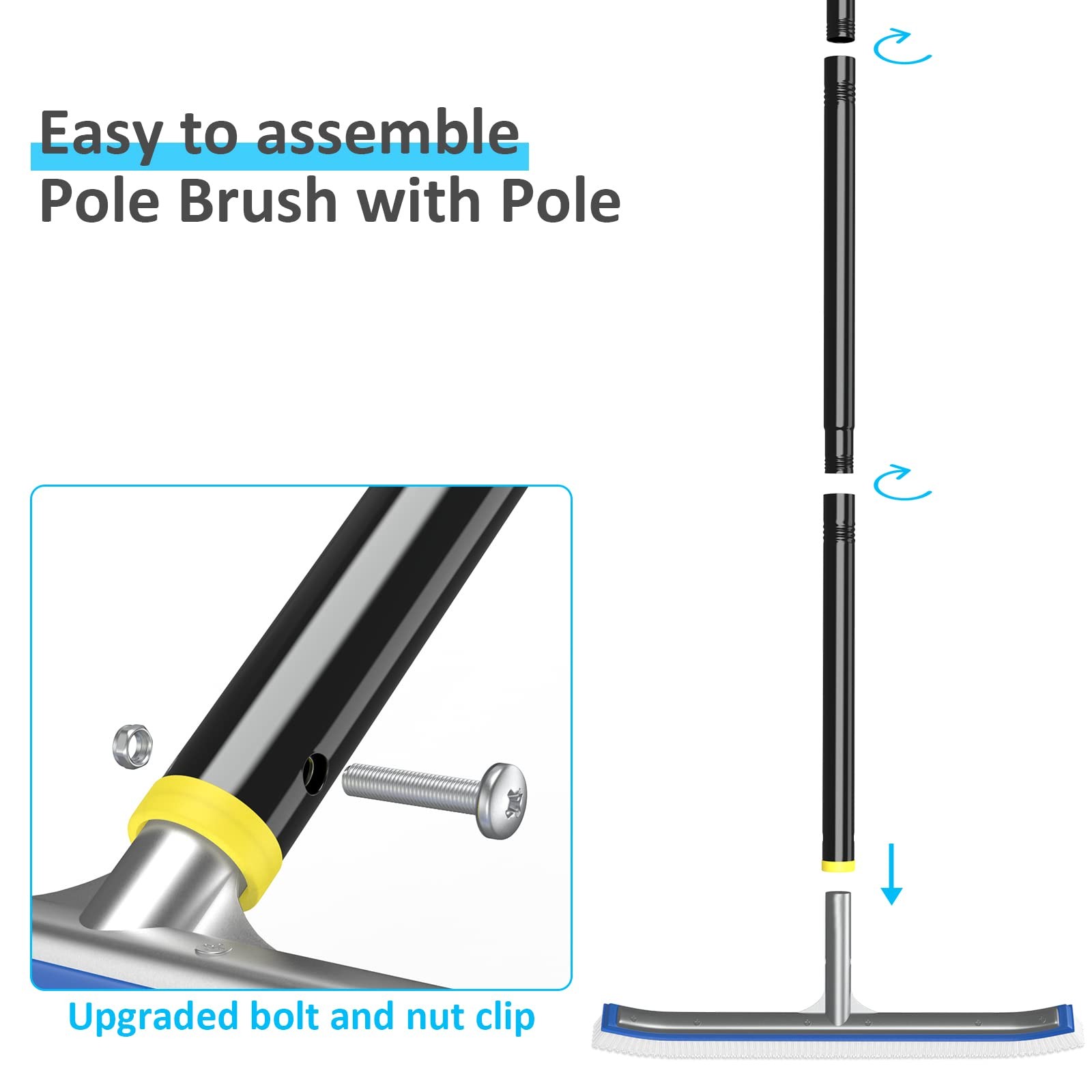 Pool Brush with Pole for Above Ground Pools, 18&Prime; Pool Cleaning Brush Head and…
