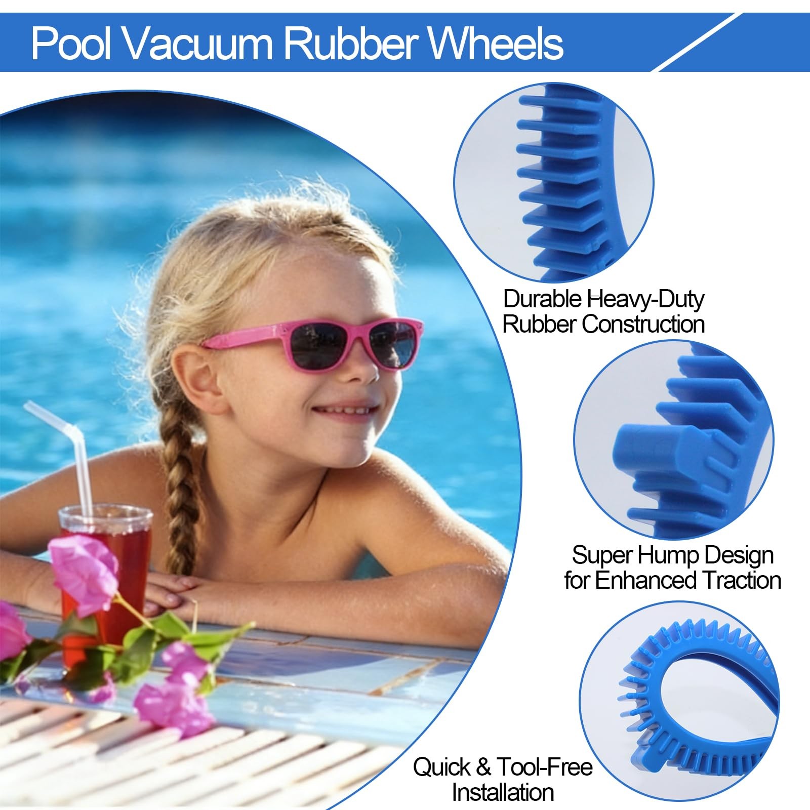 Front Tire Kit with Replacement Tires for Pool Cleaners 2 Pcs Blue