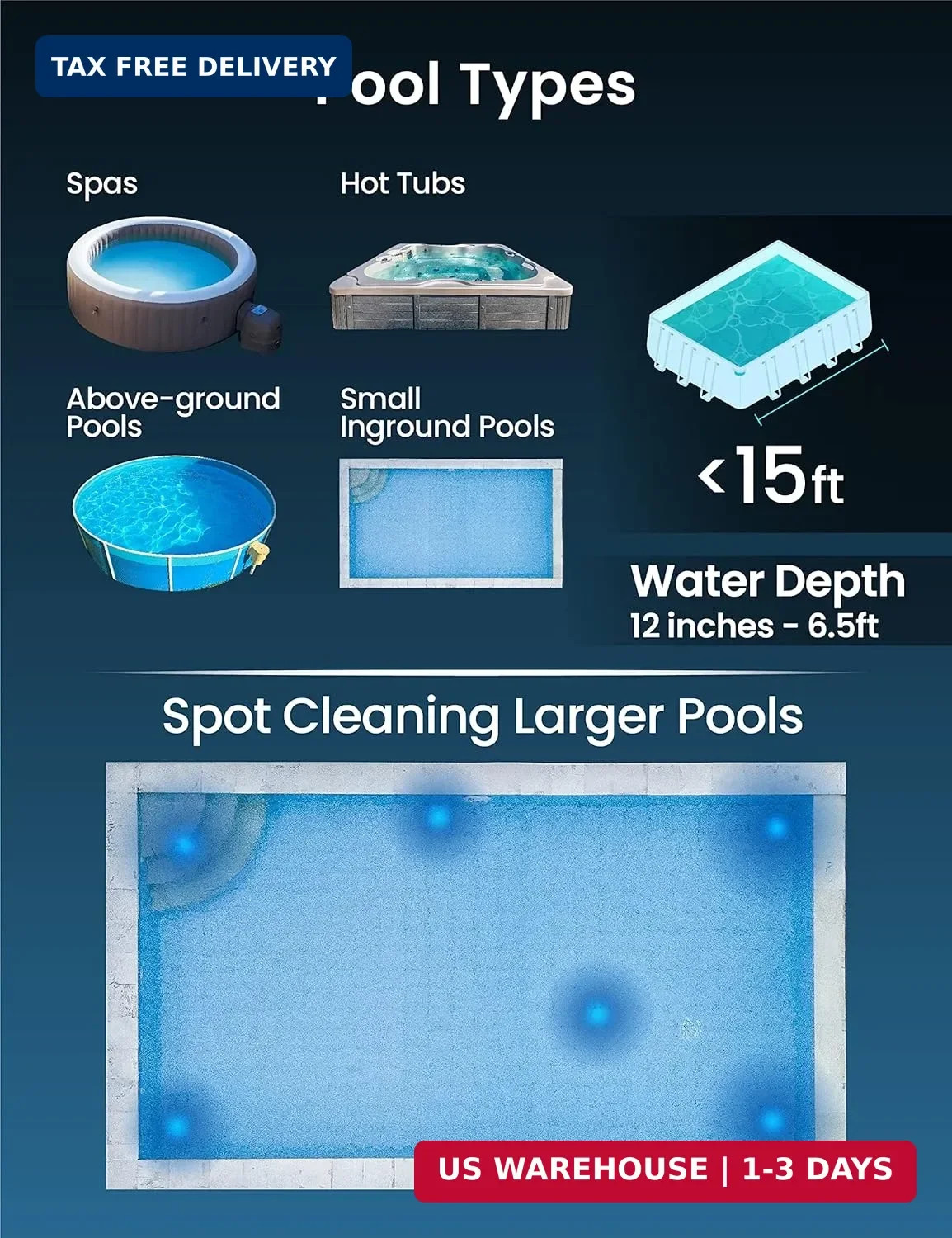 KOKIDO Cordless Handheld Pool Vacuum for Above Ground Pool, with 6ft Pole and 2