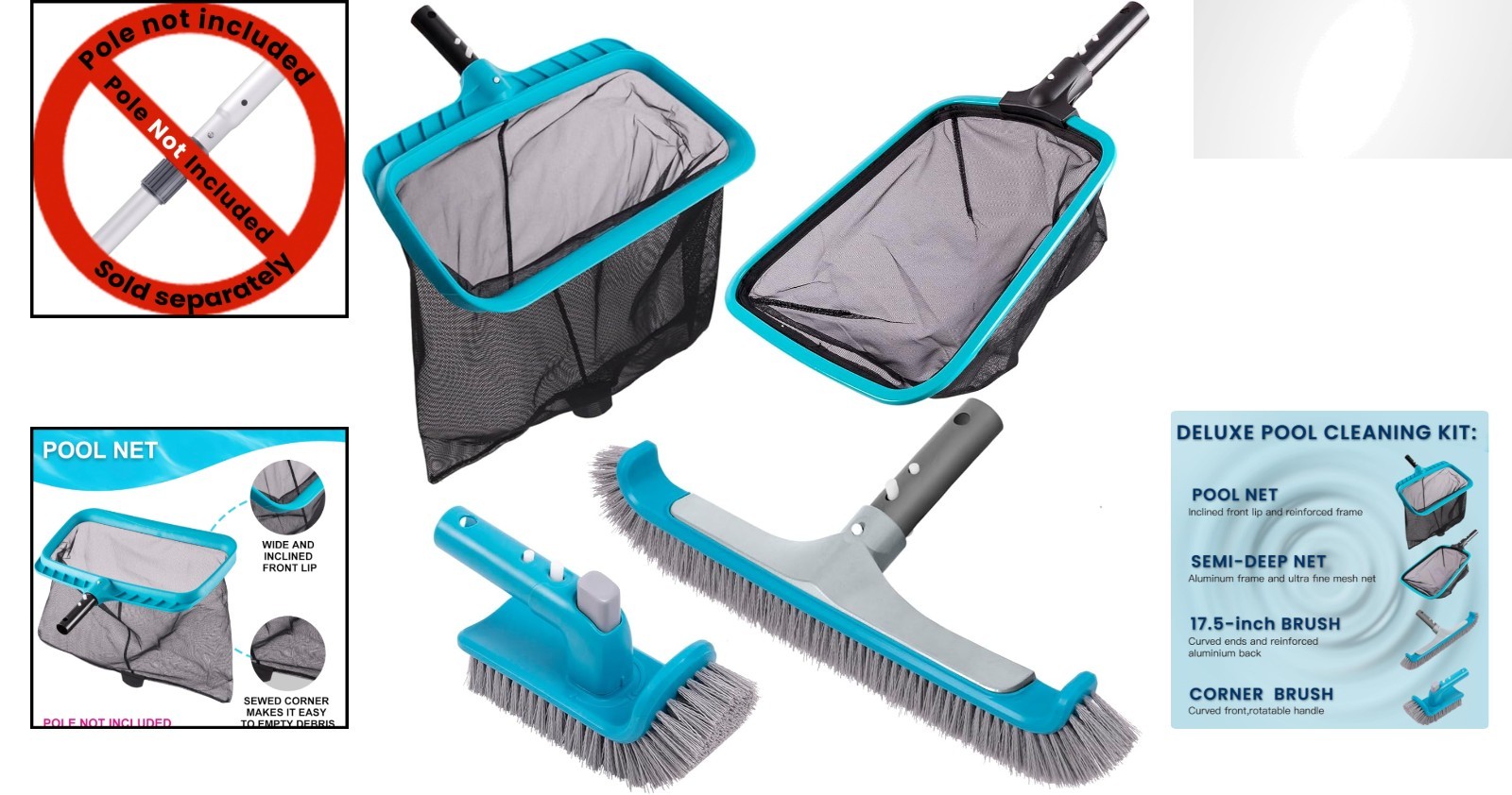 Complete Pool Cleaning Set: 4 Heavy-Duty Tools for Inground & Above-Ground Pools