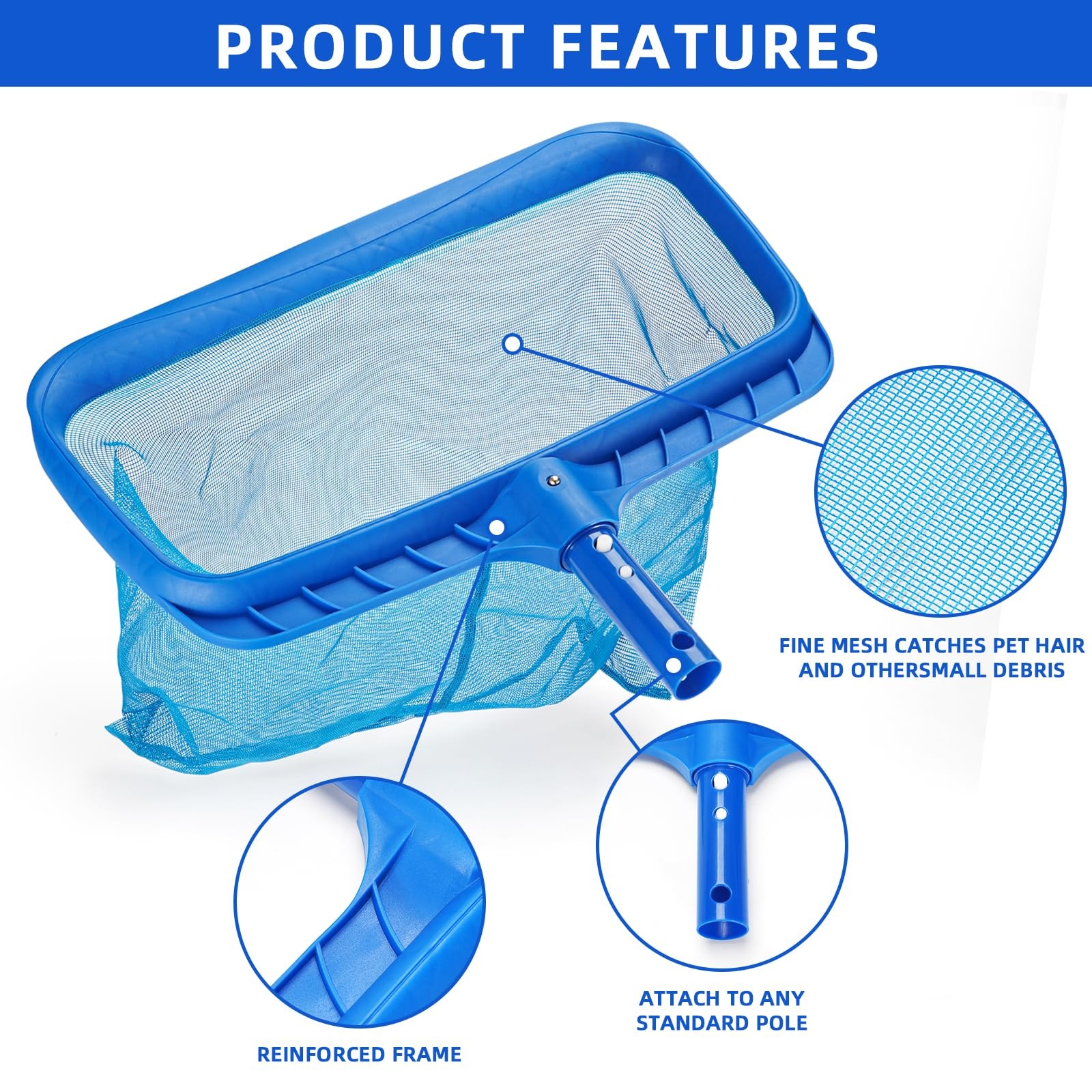 Swimming Pool Cleaner, Pool Skimmer Leaf Net with 18&Prime; Pool Skimmer Net