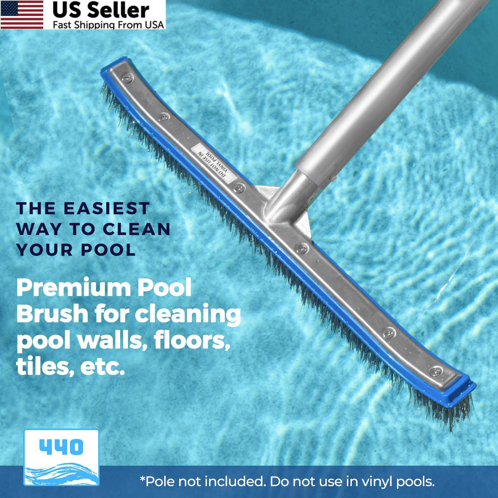 40 Heavy Duty Pool Brush – 18-inch Extra-Wide Metal Head 1-Pack, Gray