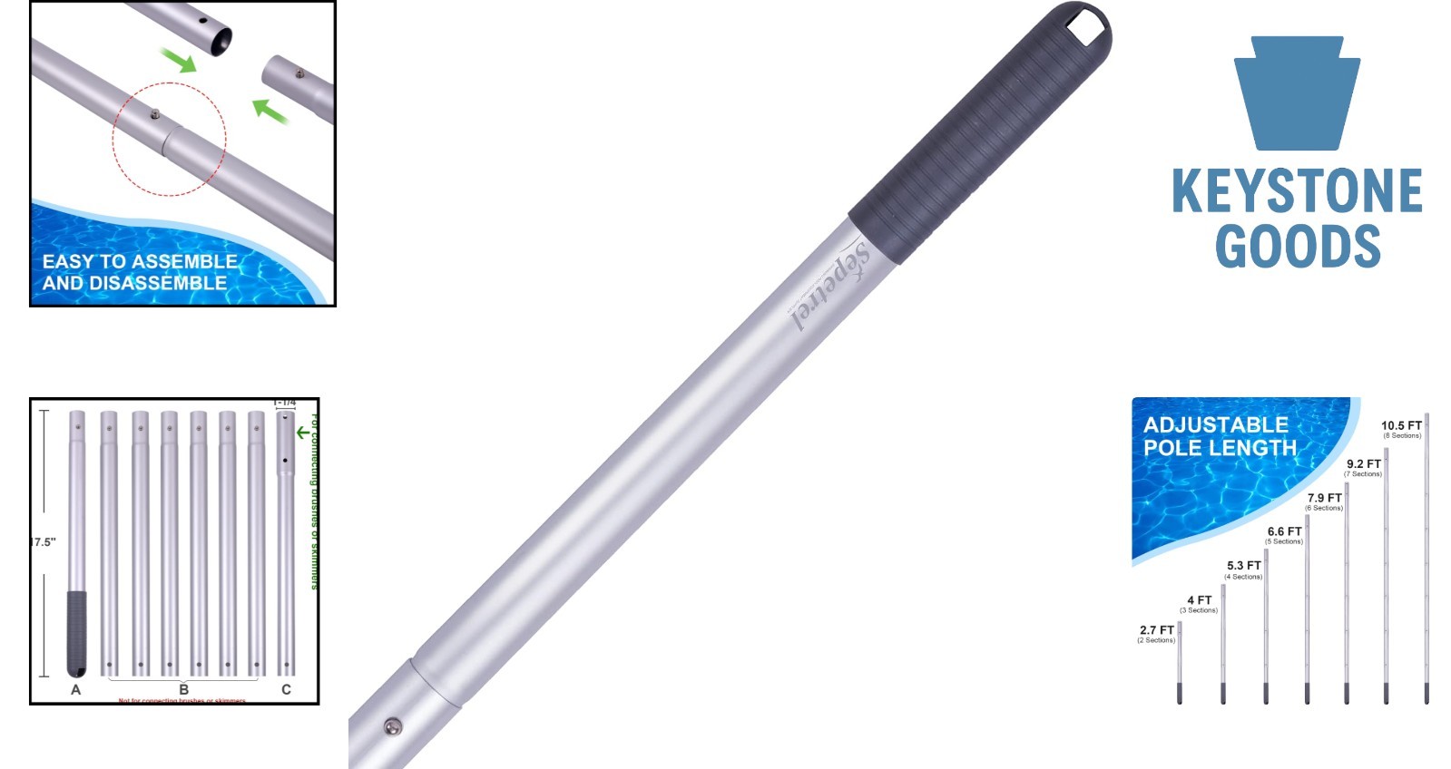 Extendable Aluminum Pool Pole – Lightweight, Adjustable, Fits Most Tools