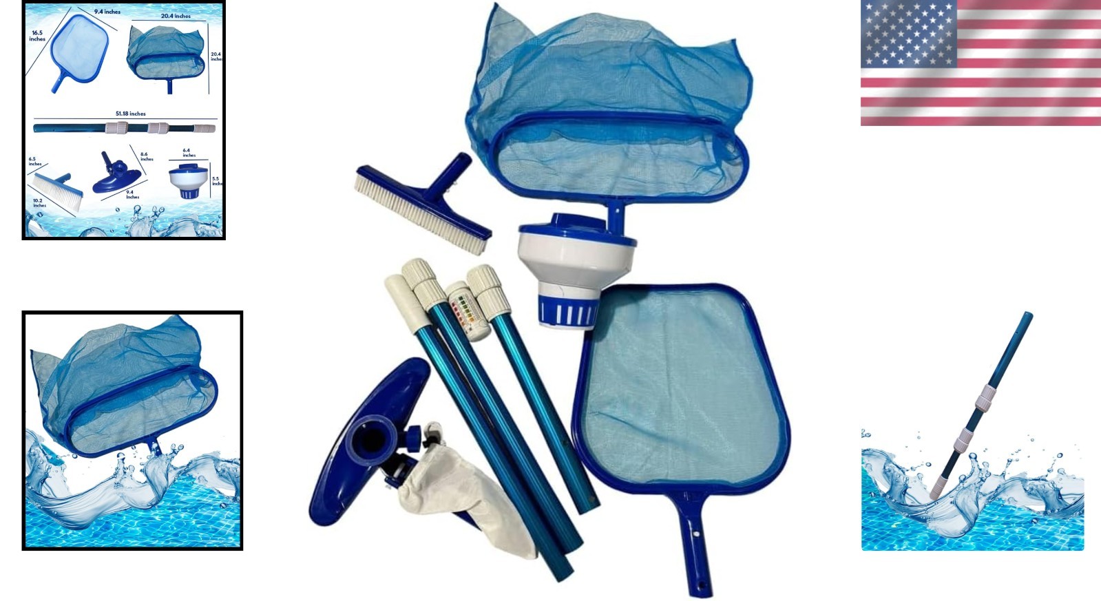 Telescoping Pool Cleaner Kit: Vacuum, Rake, Brush & Chlorinator for Easy Use