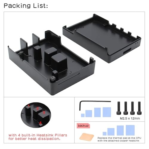 for Raspberry Pi 4 Aluminum Case, Heavy Duty Passive Pi4 Heavy-duty Case-Black