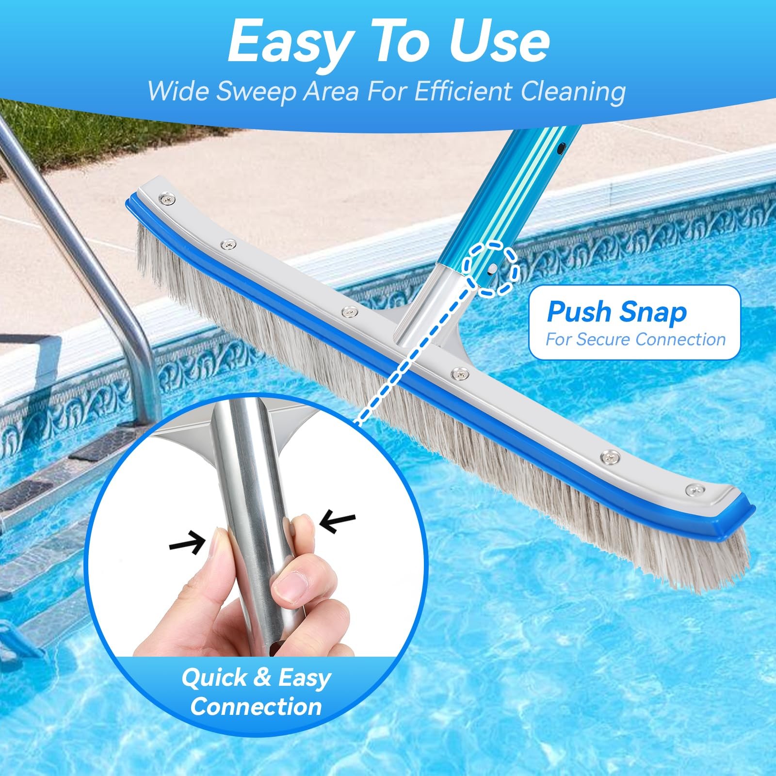 Pool Brush, 17&Prime; Heavy Duty Nylon Pool Brush & Wire Bristle Head, Stainless St