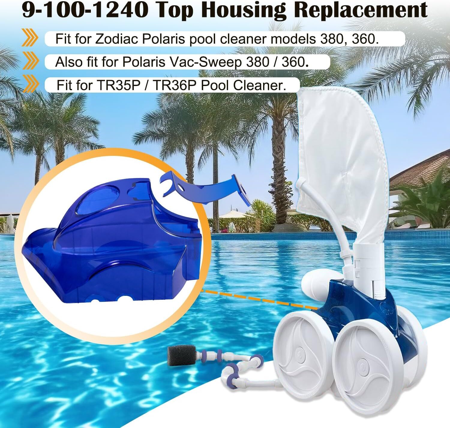 For Zodiac Polaris Pool Cleaner Vac-Sweep 380,9-100-1240 Top Housing Replacement