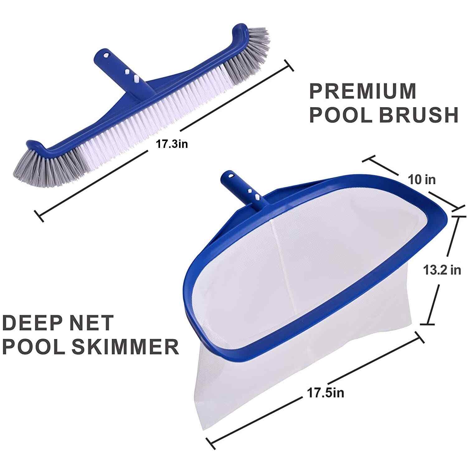 POOLAZA Pool Set- Skimmer Deep Net 10&Prime; x 13.2&Prime; x 17.5&Prime; & 17.3&Prime; Pool Brush Head
