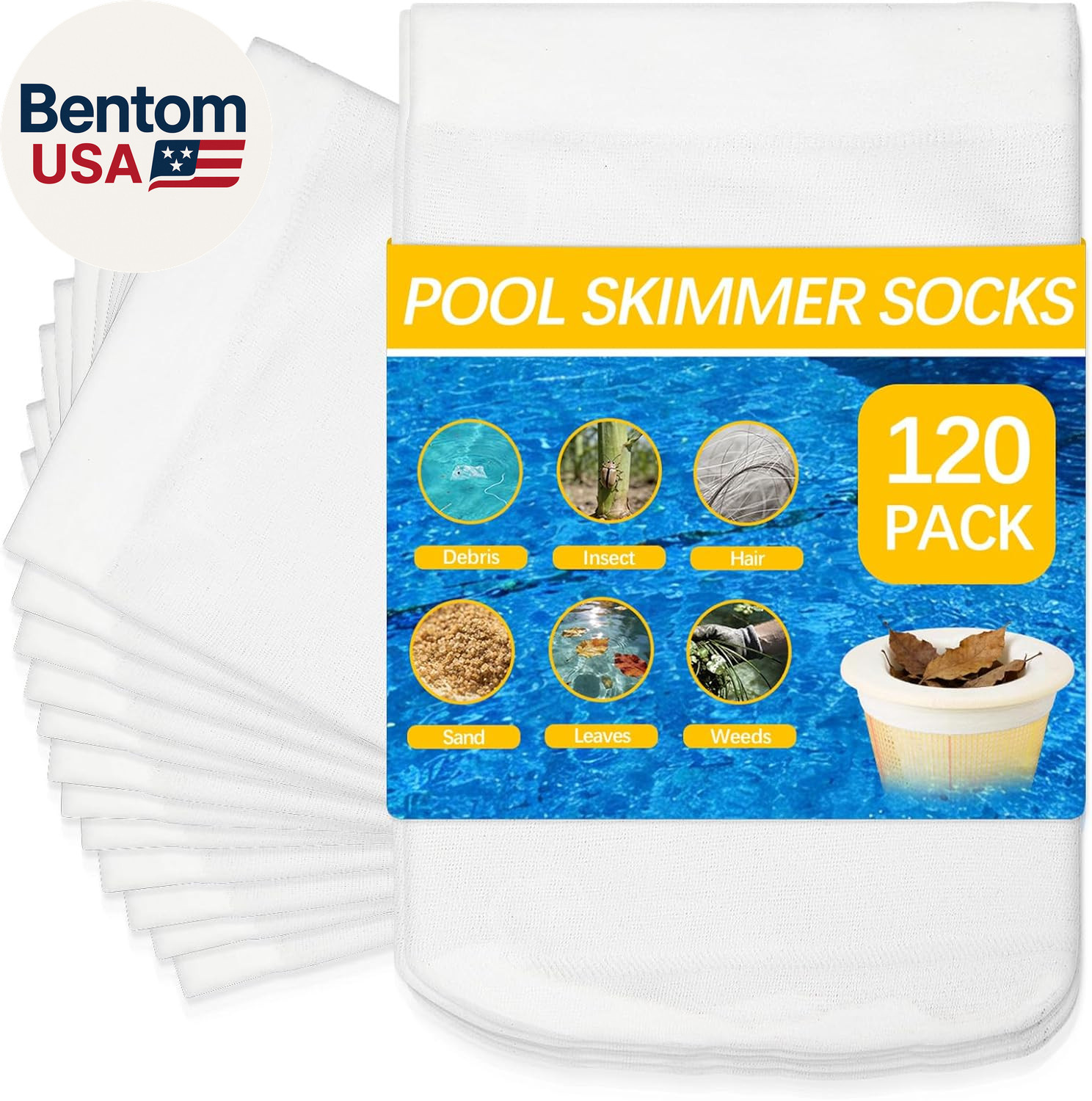 120 Pack Pool Filter Socks for Skimmer Baskets, Reusable Pool Skimmer Socks for