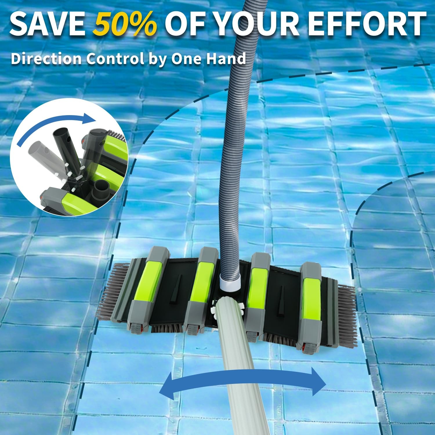 ROMIVO Heavy Duty Pool Vacuum Head 17.5&Prime; Head, Gray and Green