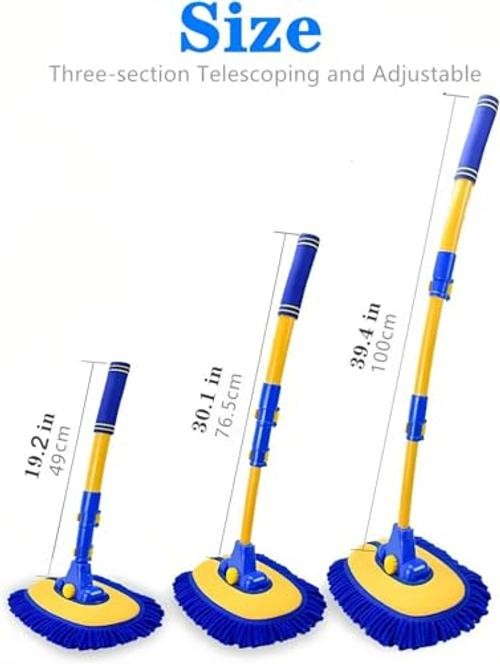 15°Curved Chenille Car Wash Brush Mop with Long Handle(Blue) | Blue-001