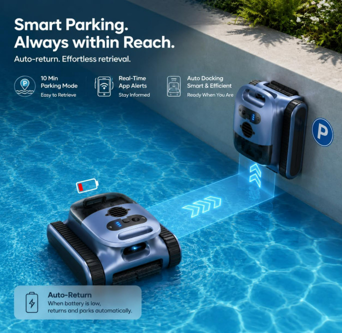 Cordless Robotic Pool Cleaner App Control 240Min Wall Climbing Pool Vacuum