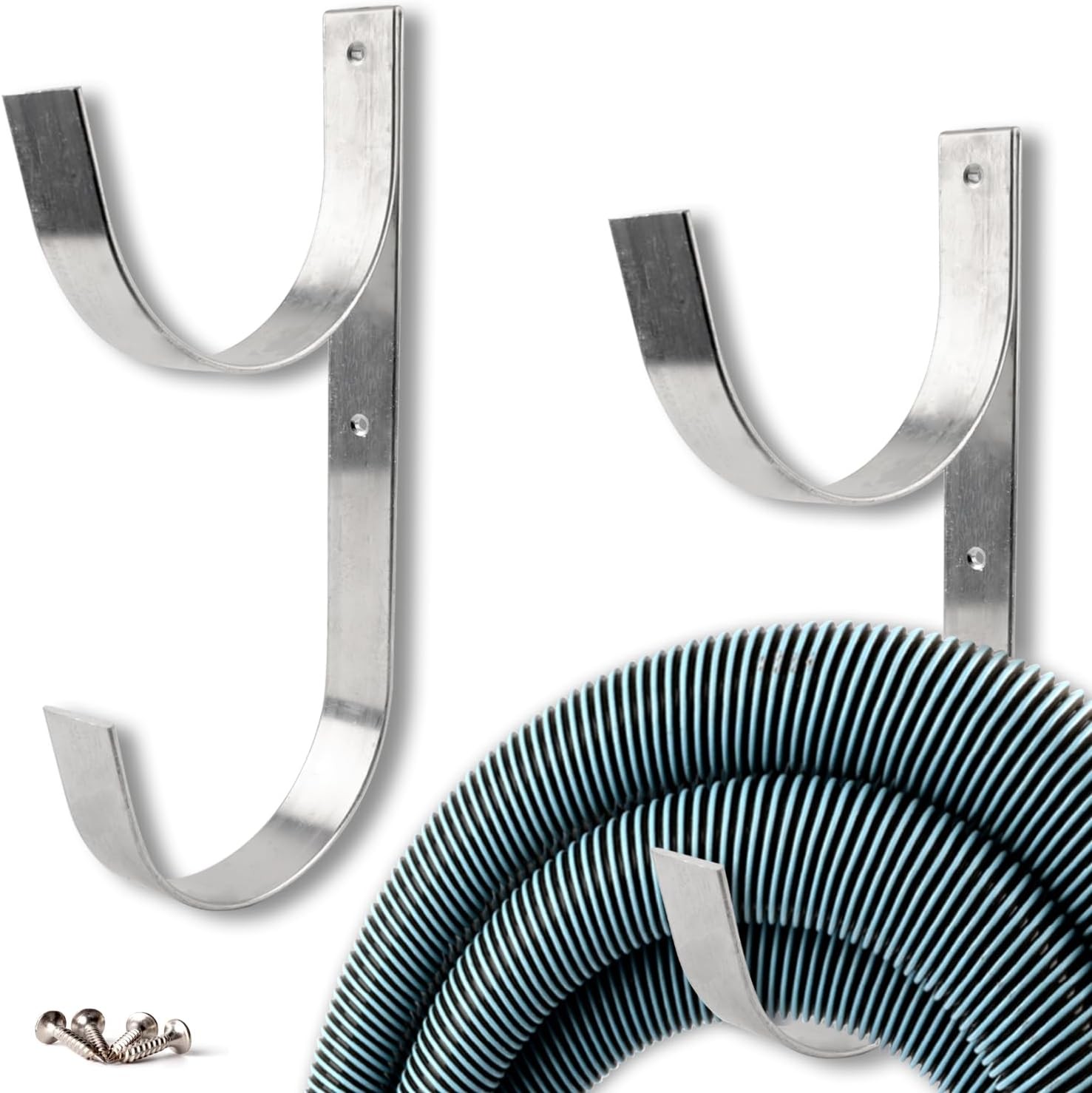 2 Pcs Set Wide Pool Pole Hangers Heavy Duty Silver Aluminium Holder W/ Screws