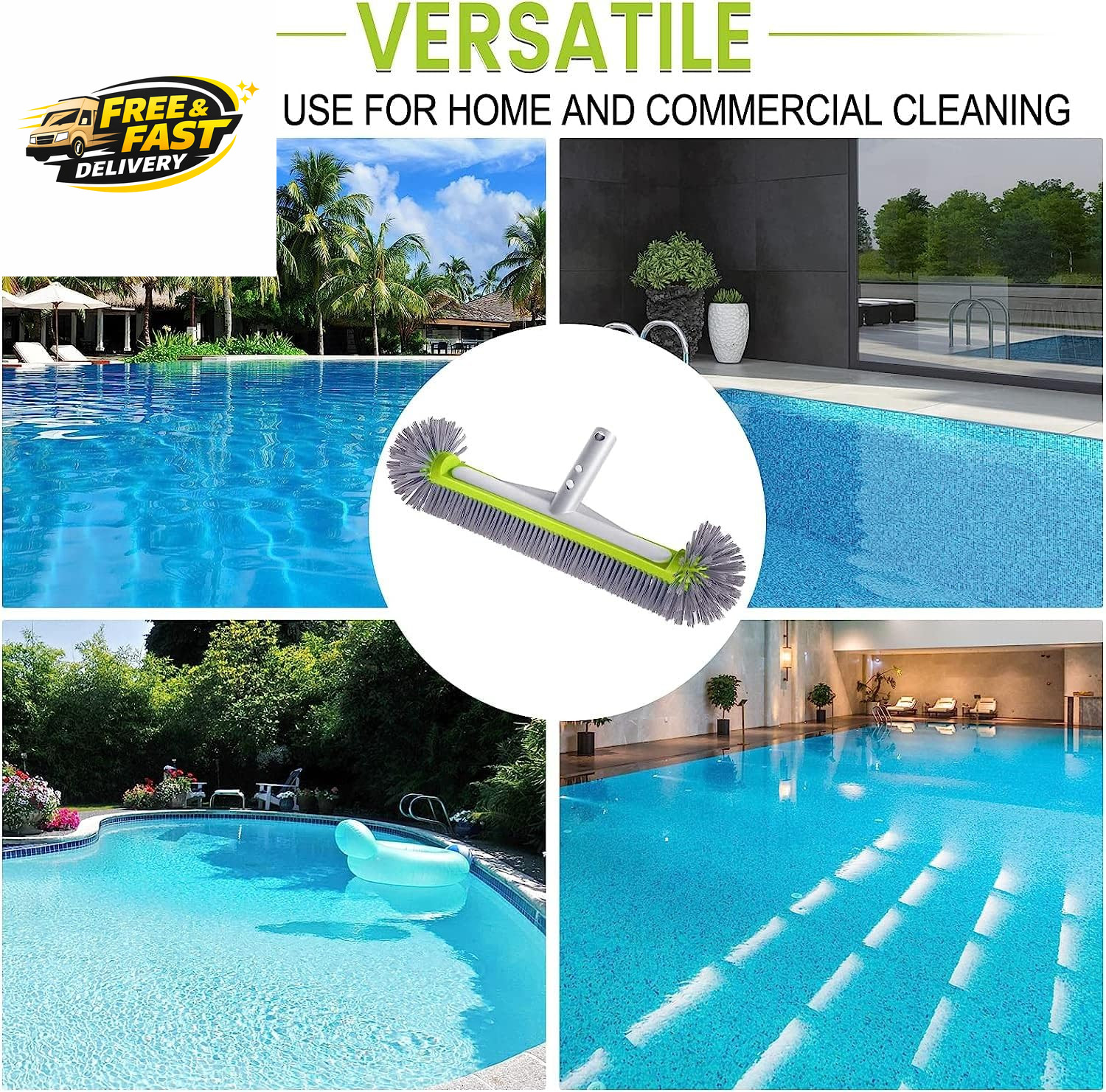 Professional Swimming Pool Brush Head with round Ends,17.5&Prime; Heavy Duty Aluminum