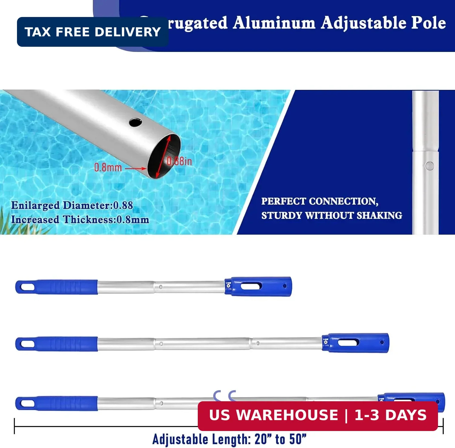 Poolvio Swimming Pool Cleaning Kit, 14 » Brush Head & 50 » Telescopic Aluminum P