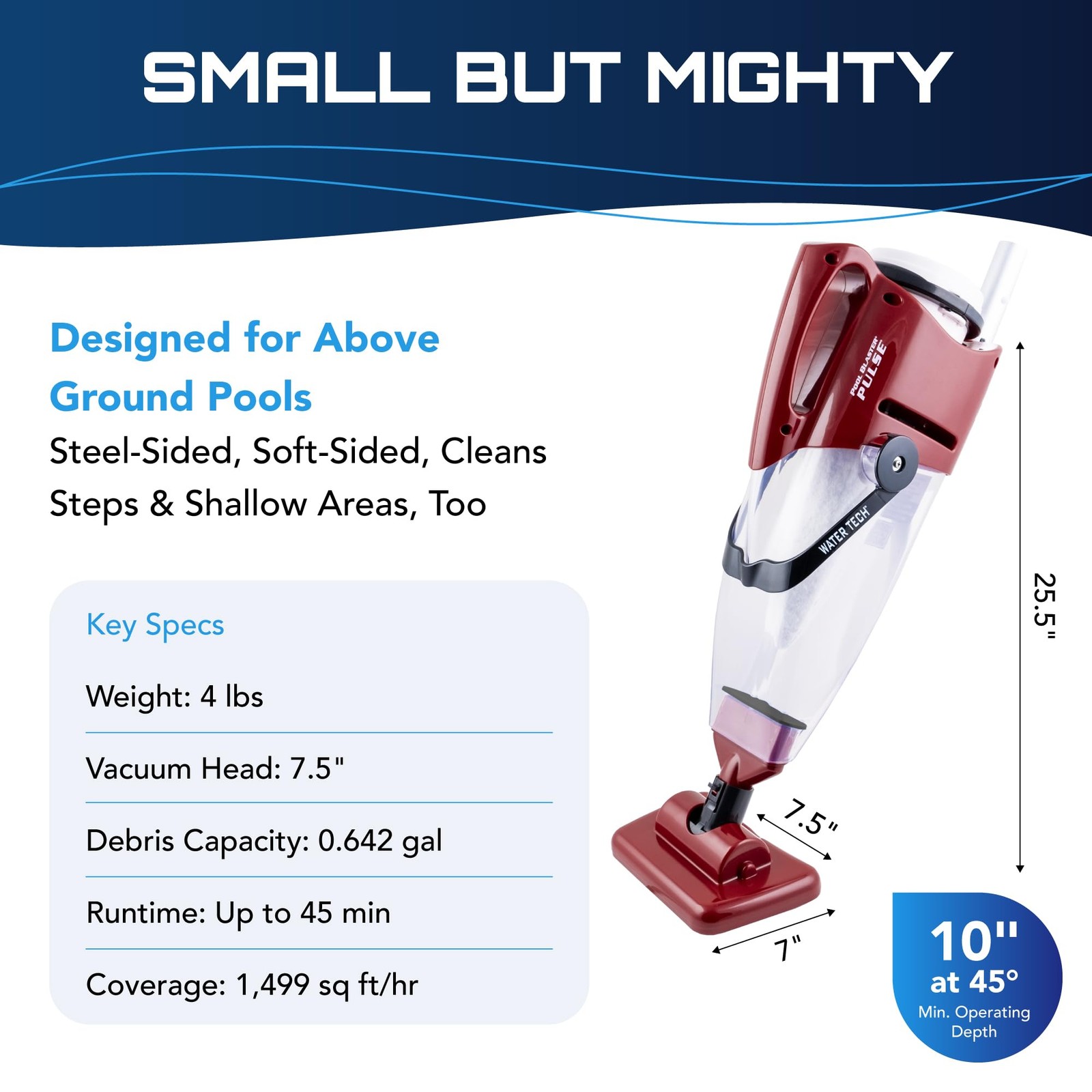POOL BLASTER Pulse Cordless Pool Vacuum for Above Ground – Red