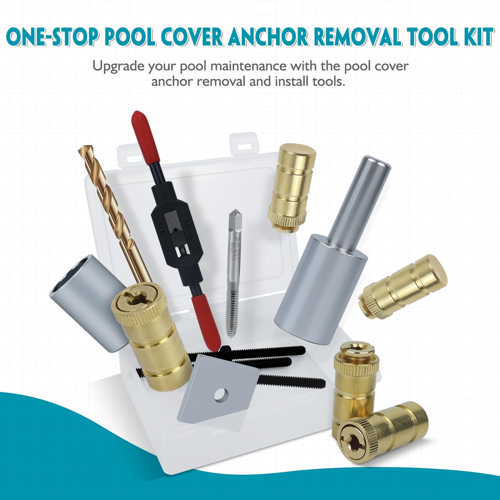 Zylorix One-Stop Pool Anchor Removal Tool Kit with 5 PCS anchors, silver