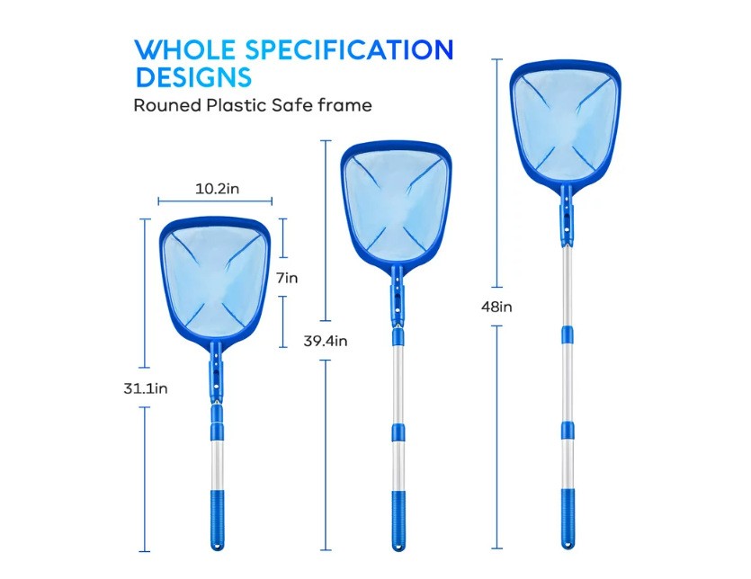 31-48 Inch Adjustable Telescopic Pool Leaf Skimmer Duty Fine Mesh Leaf Skimmer