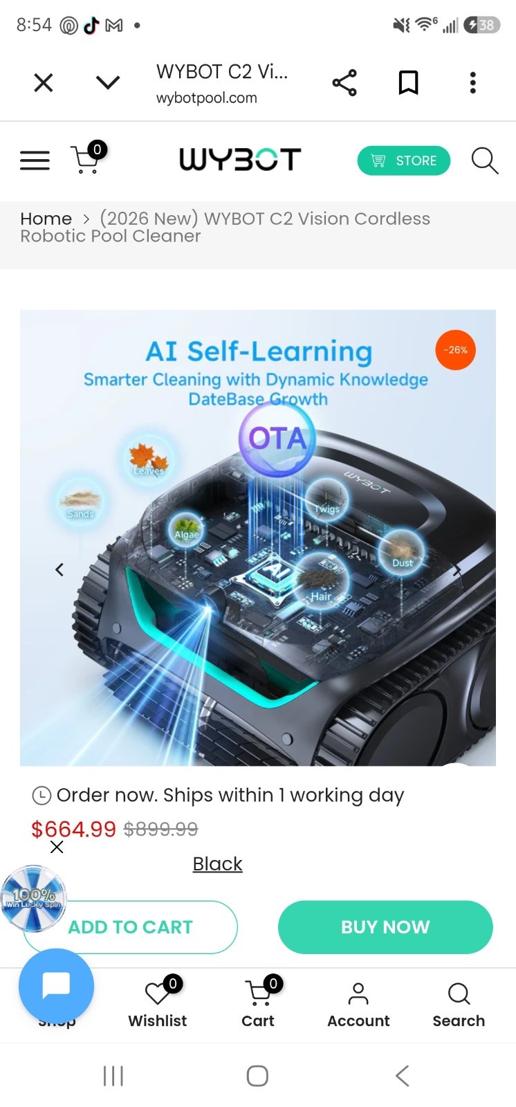 (2026 New) WYBOT C2 Vision Cordless Robotic Pool Cleaner WARRANTY INCLUDED