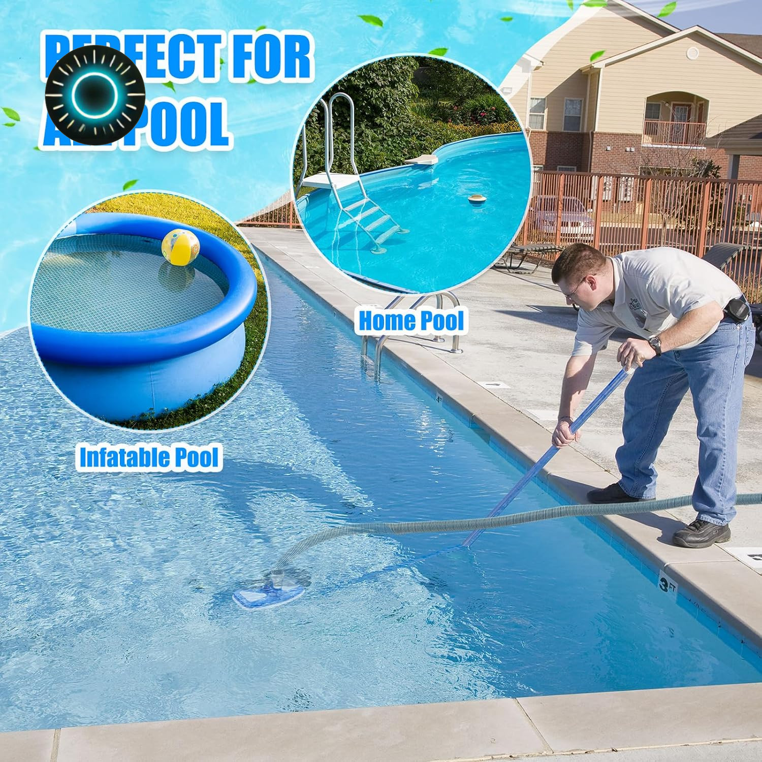4 Pcs Swimming Pool Vacuum Kits 11.8&Prime; Vacuum Head with 1-1/2&Prime; X 29.5 Ft Hoses 1