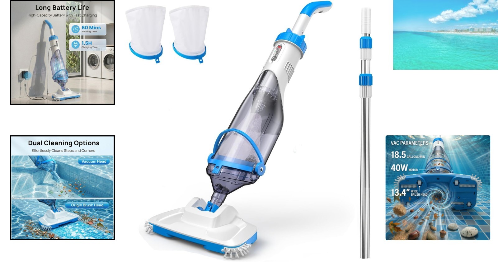 2026 Rechargeable Pool Vacuum with 18.5 GPM Suction – Effortless Cleaning