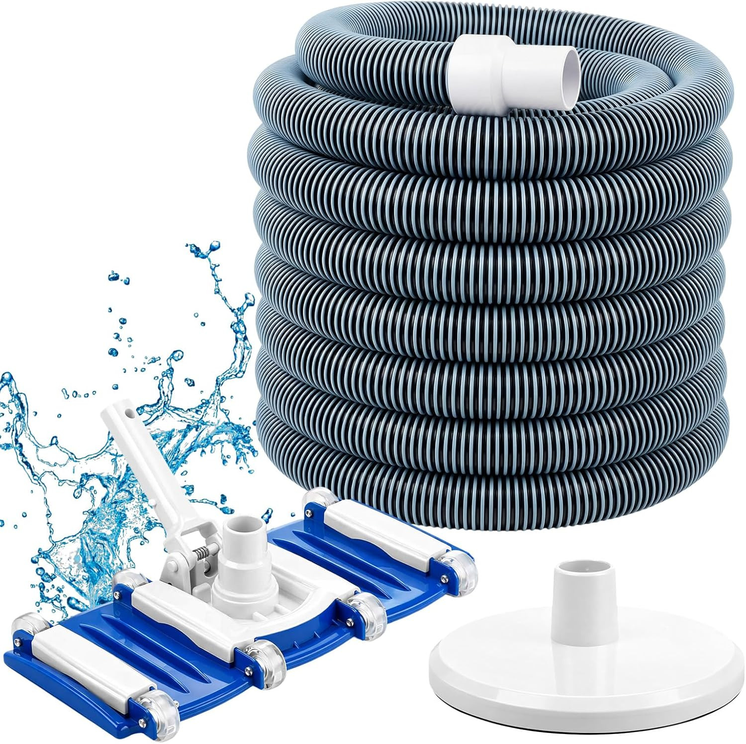 Complete 3-Piece Pool Cleaning Kit with Vacuum Head, Hoses & Skim Plate