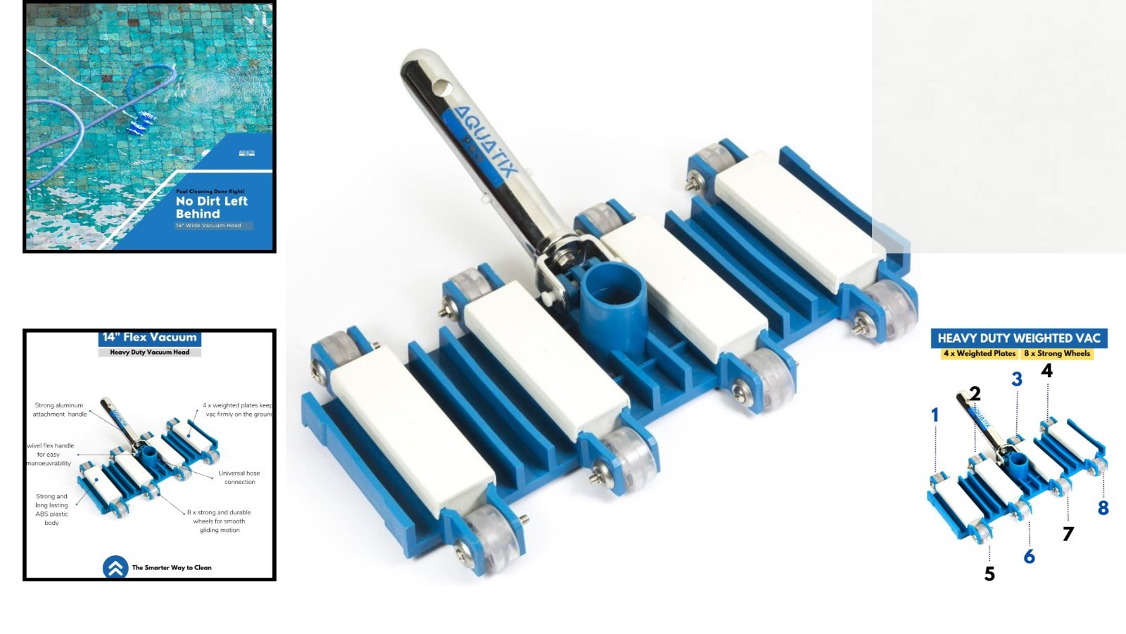14&Prime; Heavy-Duty Pool Vacuum Head with Swivel & EZ Clips for Hassle-Free Cleaning