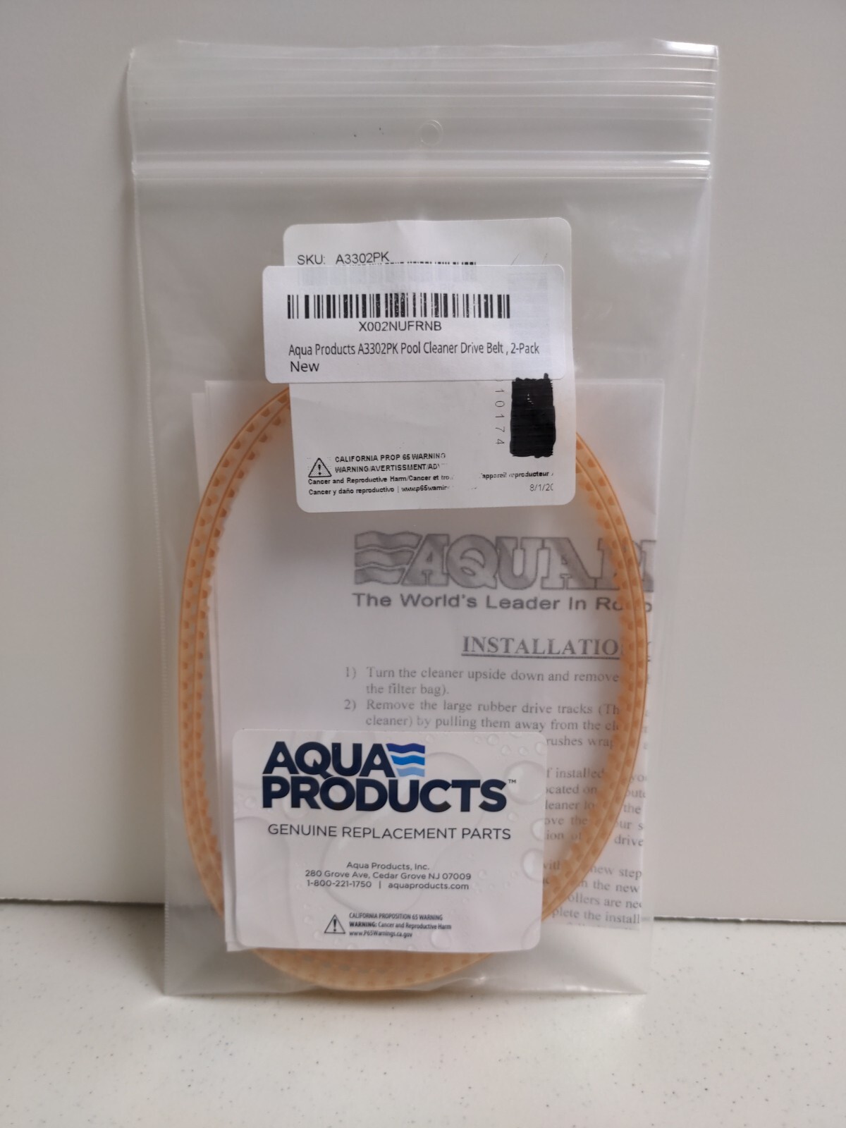 AQUA PRODUCTS Pool Cleaner Drive Belt 2-Pack A3302PK GENUINE REPLACEMENT OEM