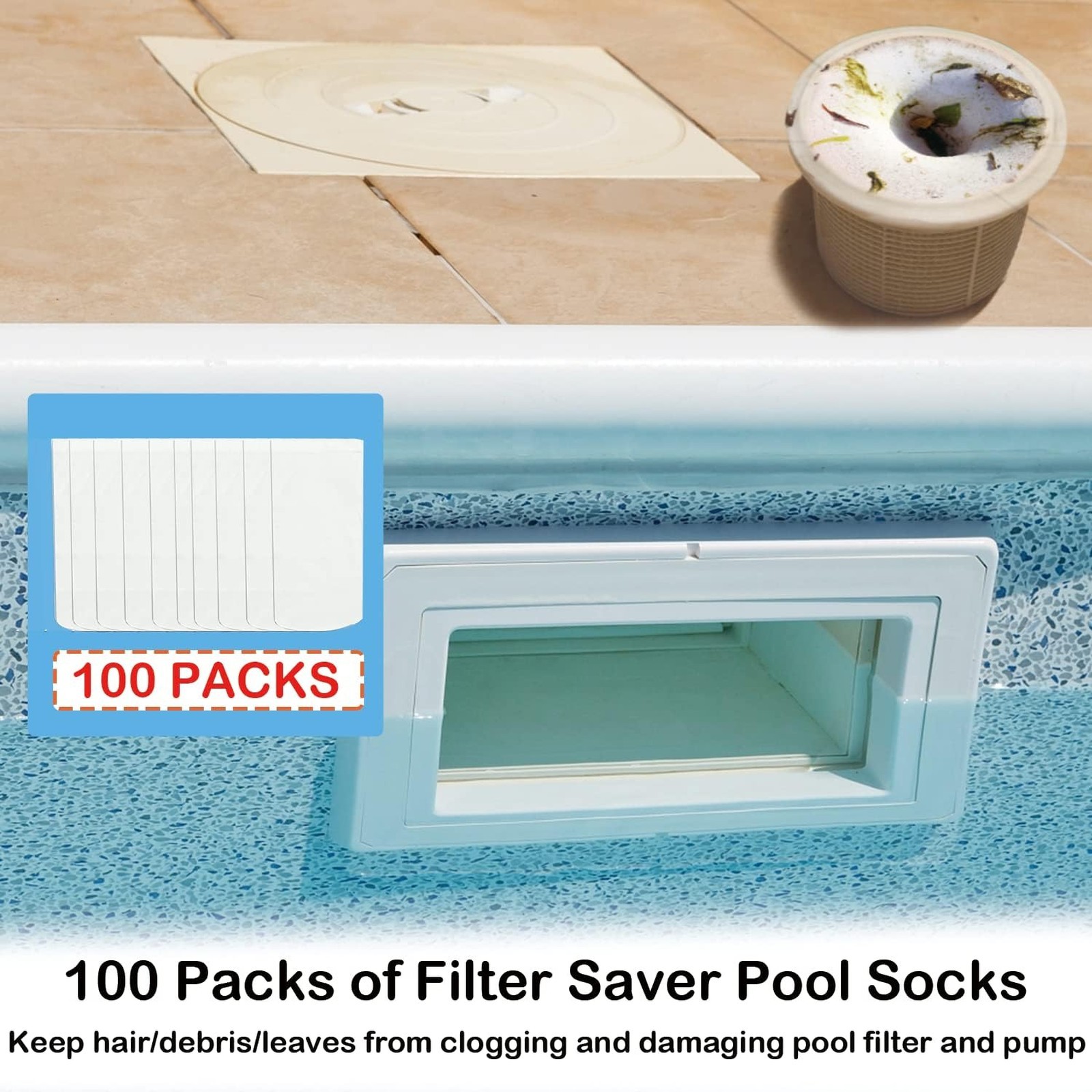 Pool Skimmer Socks Reusable 100 Pack for Above Ground Inground Pool Filter