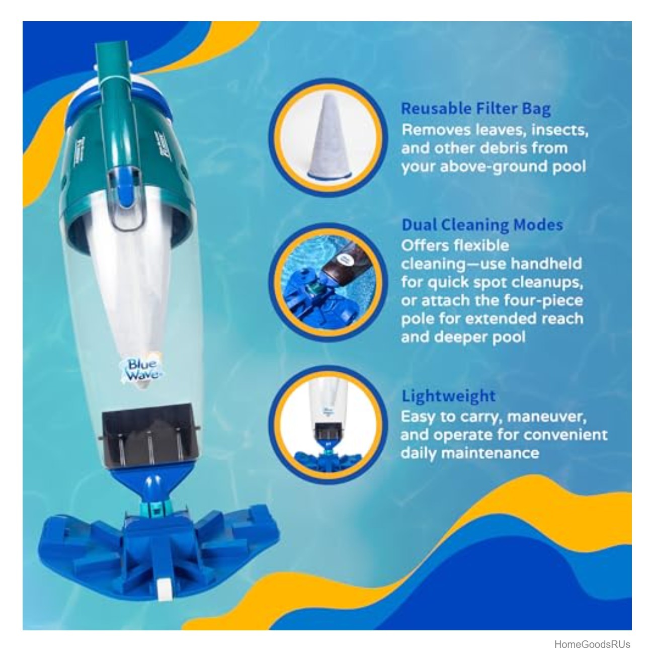 Handheld Pool Vacuum Cordless Lithium Battery 45 Min Rechargeable Lightweight