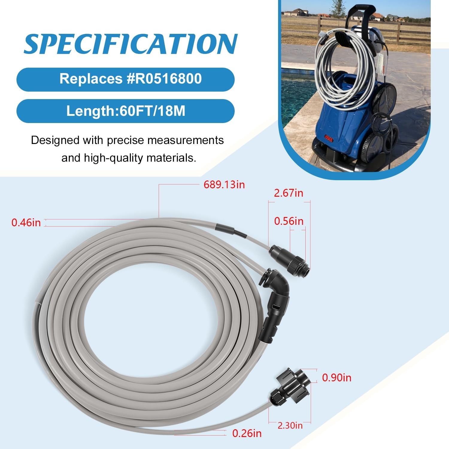 R0516800 Floating Cable for Polaris Sport Pool Cleaner 9300/9350/9400/9450 60FT