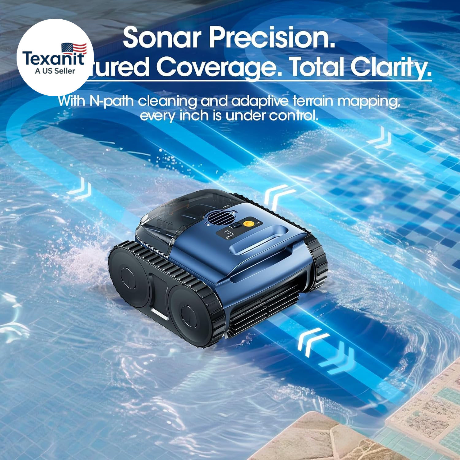 RERIOU Cordless Robotic Pool Vacuum, Pool Cleaner with Track Drive, Sonar Naviga