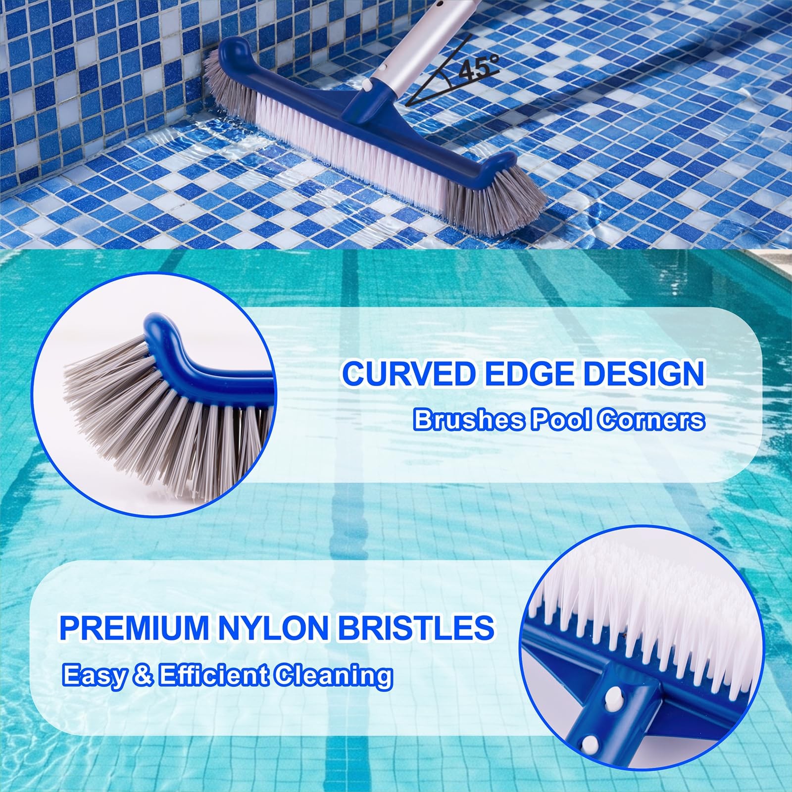 POOLAZA Pool Brush, 17.5 » Brush Head for Inground 17.5 inches, Blue