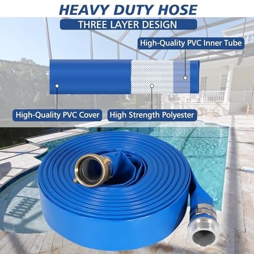 1.5&Prime; x 50ft Heavy Duty Backwash Hose for Swimming Pools – Durable PVC Drain Hose