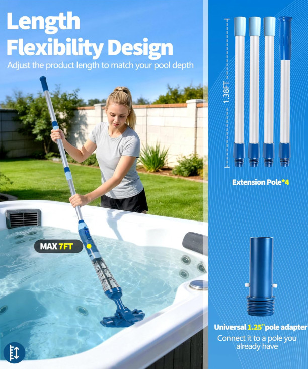 Aspiradora inalámbrica para spa y piscina, 90 min, 15,8 GPM, sensor de agua.